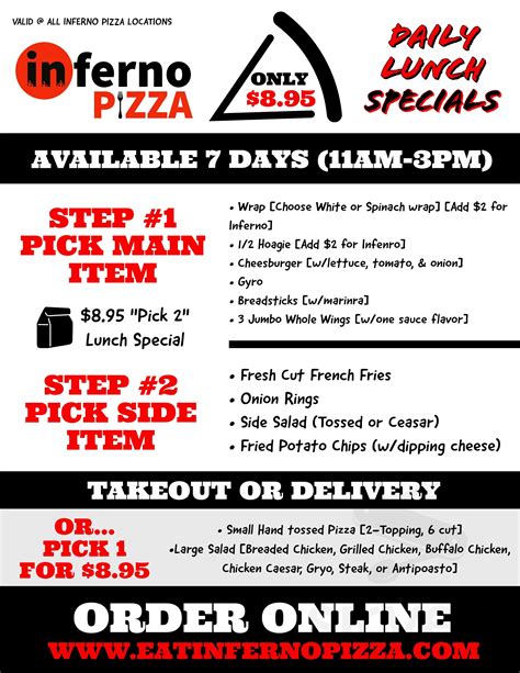 Infernos pizza - Level Green (Take-Out/Delivery) Phone: (412) 717-3911 Elizabeth (Take-Out/Delivery) Phone: (412) 405-8246 North Huntingdon (Take-Out/Delivery) Phone:: (724) 382-5006 ...